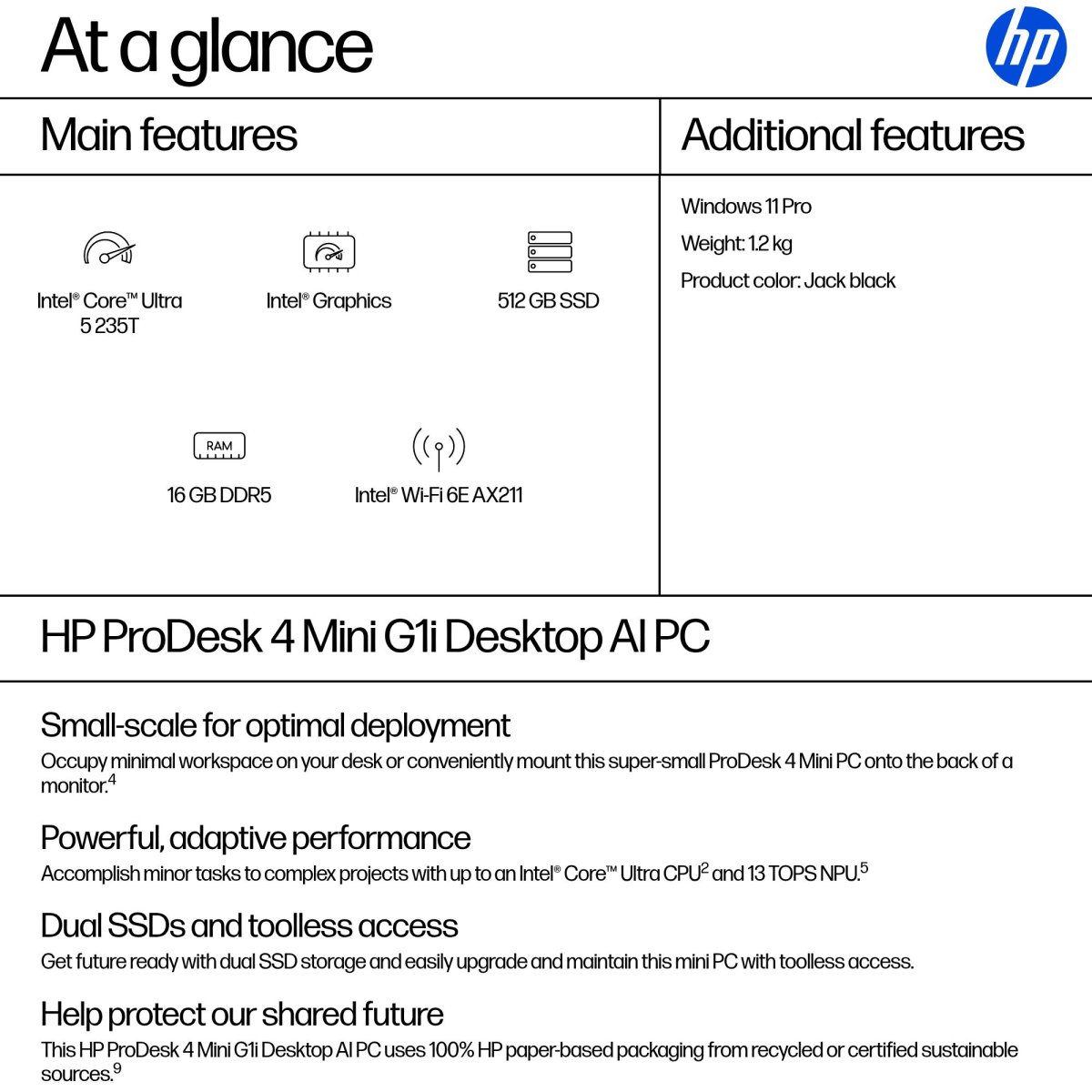 HP ProDesk 4 G1i AI PC Intel Core Ultra 5 235T 16 GB DDR5-SDRAM 512 GB SSD Windows 11 Pro Mini PC Black - Image 3