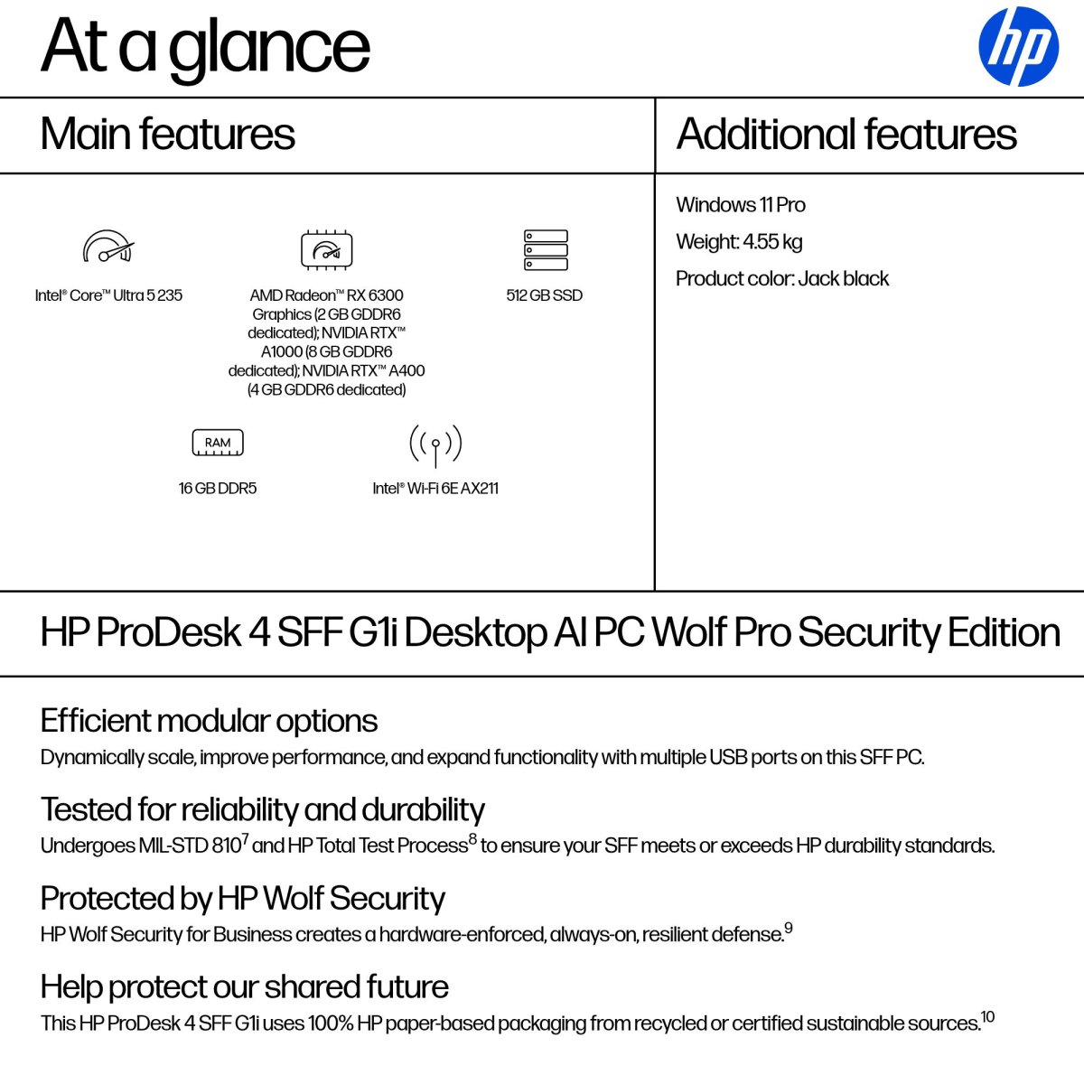 HP ProDesk 4 SFF G1i AI Wolf Pro Security Edition Intel Core Ultra 5 235 16 GB DDR5-SDRAM 512 GB SSD Windows 11 Pro PC AI PC Black - Image 3