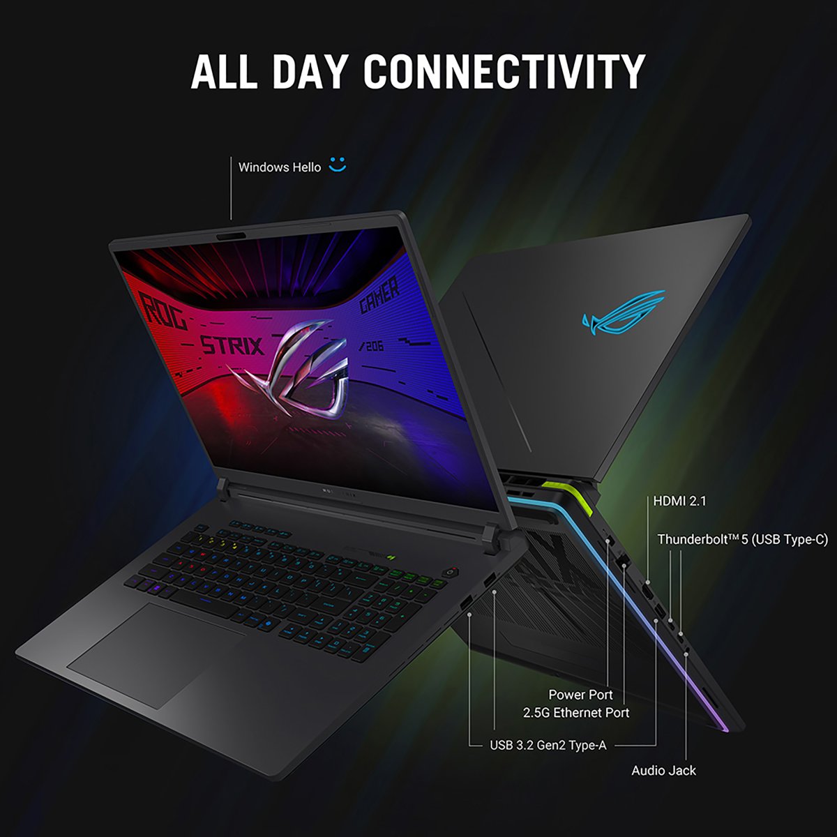 ASUS ROG Strix G16 G615LW-S5006W Intel Core Ultra 9 275HX Laptop 40.6 cm (16") WQXGA 32 GB DDR5-SDRAM 2 TB SSD NVIDIA GeForce RTX 5080 Wi-Fi 7 (802.11be) Windows 11 Home Black, Green, Grey - Image 13